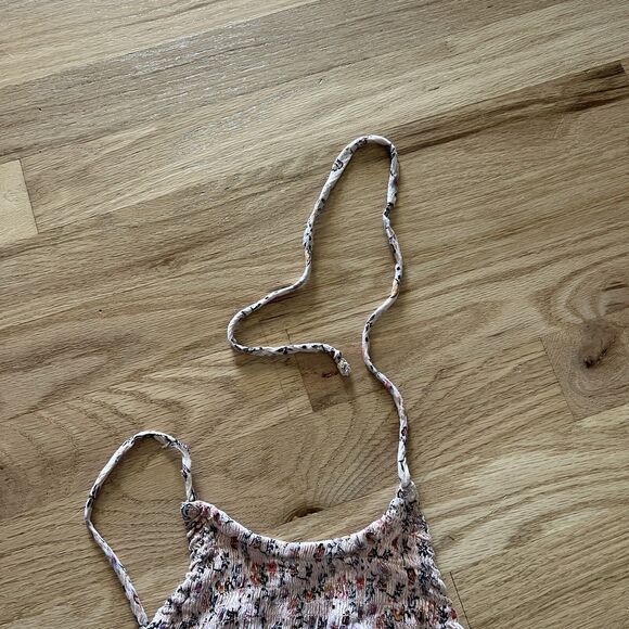 Patrons Of Peace Med Pink Floral Halter Tank Top Ruffle‎ Smocked Stretch Boho - Picture 5 of 9